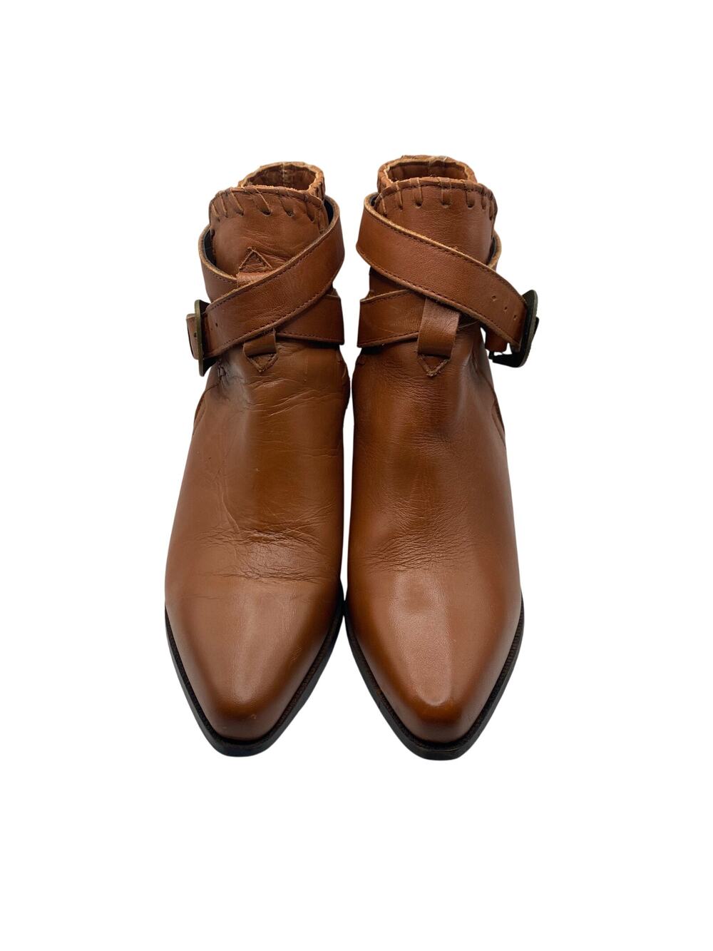 Dingo Brown Leather Ankle Boots Women’s 6.5M Western Buckle Strap